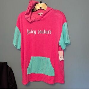 Juicy Couture Shocking Pink Short Sleeve Tunic Hoodie Size Small